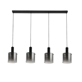 Bar Suspension Metal noir avec verre fumé teinté, E27 max 4x60w lg 142cm Haut 1m50 SWEDEN 4Lt