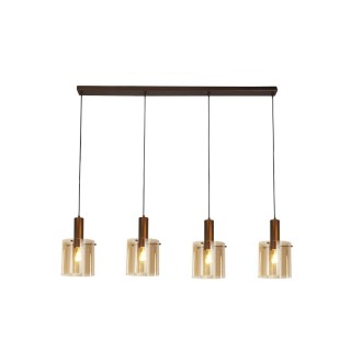 Bar Suspension Metal Moka avec verre fumé ambré, E27 max 4x60w lg 142cm Haut 1m50 SWEDEN 4Lt