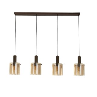 Bar Suspension Metal Moka avec verre fumé ambré, E27 max 4x60w lg 142cm Haut 1m50 SWEDEN 4Lt