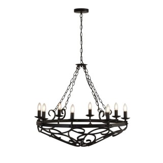 Lustre chaine 8 branches fer forgé noir, E14 8x60w max Diam 80cm CARTWHEEL III - 8LT