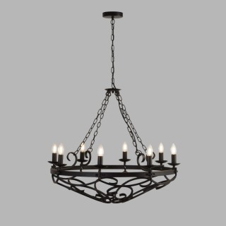 Lustre chaine 8 branches fer forgé noir, E14 8x60w max Diam 80cm CARTWHEEL III - 8LT