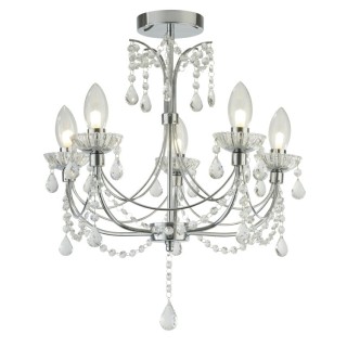 Lustre Plafonnier IP44 CLII Metal chrome et cristal perles et larmes, G9 5x33w max Diam 48cm AUTUMN 5LT BATHROOM