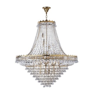 Suspension Metal doré avec Prismes, Perles, gouttes Cristal E14 max 19x60w Diam 1m02 Haut 3m50 VERSAILLES 19LT