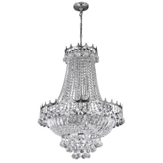 Suspension Metal chrome avec Prismes, Perles, gouttes Cristal E14 max 9x60w Diam 55cm Haut 1m32 VERSAILLES 9LT