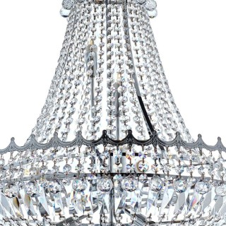 Suspension Metal chrome avec Prismes, Perles, gouttes Cristal E14 max 13x60w Diam 80cm Haut 2m50 VERSAILLES 13LT