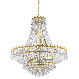 Suspension Metal doré avec Prismes, Perles, gouttes Cristal E14 max 13x60w Diam 80cm Haut 2m50 VERSAILLES 13LT