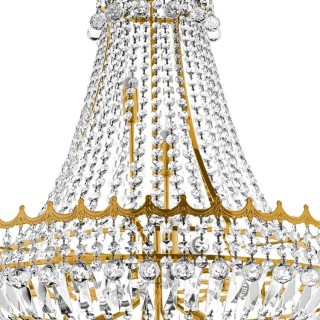 Suspension Metal doré avec Prismes, Perles, gouttes Cristal E14 max 13x60w Diam 80cm Haut 2m50 VERSAILLES 13LT