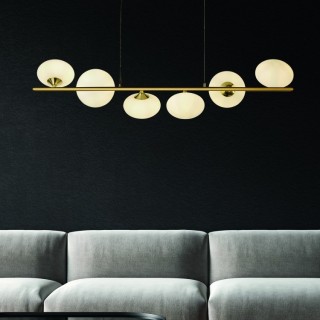 Suspension, dore Avec verre oval blanc PEBBLE 6LT