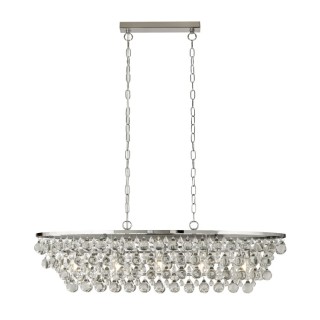 Suspension ovale metal chrome avec goutte cristal E27 5x60w max Lg 92cm MICHELLE 5LT