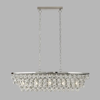 Suspension ovale metal chrome avec goutte cristal E27 5x60w max Lg 92cm MICHELLE 5LT