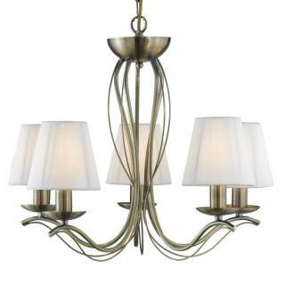 Lustre 5 branches metal laiton antique, abatjour tissu ligne ivoire E14 5x60w Diam 51cm ANDRETTI - 5LT