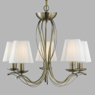 Lustre 5 branches metal laiton antique, abatjour tissu ligne ivoire E14 5x60w Diam 51cm ANDRETTI - 5LT