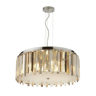 Suspension Tambour Rd metal chrome avec verre cristaux prisme clair, ambré et teinté fumé E14 max 5x60w Diam 60cm CLARISSA 5LT