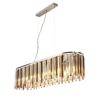 Lustre barre ovale metal chrome avec verre cristaux prisme clair, ambré et teinté fumé E14 max 8x60w Lg 100cm CLARISSA 8LT