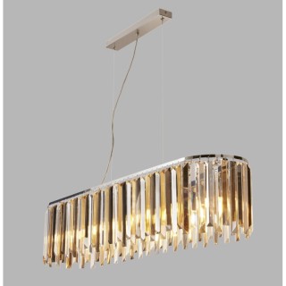 Lustre barre ovale metal chrome avec verre cristaux prisme clair, ambré et teinté fumé E14 max 8x60w Lg 100cm CLARISSA 8LT