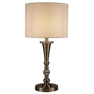 Lampe à poser pied Laiton antique, Abatjour lin E27 60w max Haut 62cm Diam 30cm OSCAR 1LT