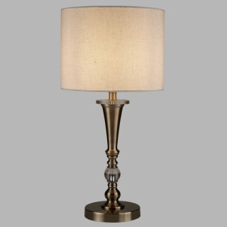 Lampe à poser pied Laiton antique, Abatjour lin E27 60w max Haut 62cm Diam 30cm OSCAR 1LT