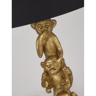 Lampe à poser thème animal Singe, résine doré et Abatjour Tissu Noir E27 max 60w Diam 28cm Haut 52cm 3 WISE MONKEYS