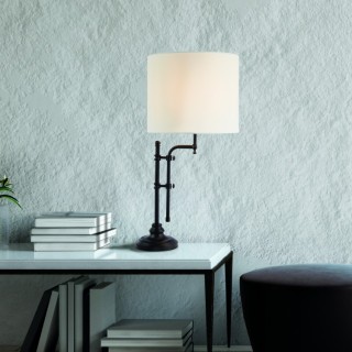 Lampe à poser ajustable, métal Noir Mat, abatjour lin naturel E27 max 60w haut 77cm MUNICH 1LT