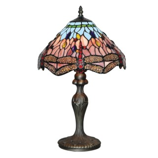 Lampe à poser Laiton antique, verre multicolore TIFFANY E27 max 60w Diam 31cm Haut 45cm DRAGONFLY