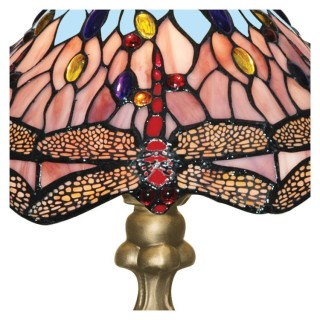 Lampe à poser Laiton antique, verre multicolore TIFFANY E27 max 60w Diam 31cm Haut 45cm DRAGONFLY