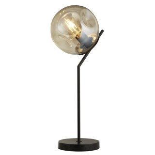 Lampe à poser metal noir avec verre ambré champagne martelé, E27 60w max, Haut 57cm Diam 25cm PUNCH