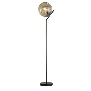 Lampadaire metal noir avec verre ambré champagne martelé, E27 60w max, Haut 150cm Diam 30cm PUNCH