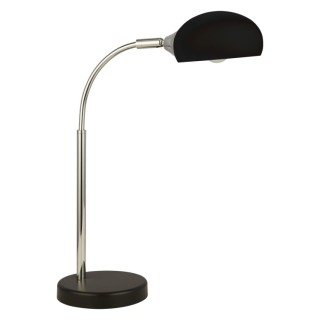 Lampe à poser Base metal Noir et tete verre Noire Bras Tige et flex Metal Chrome E14 40w max Haut 58cm Diam 15cm ASTRO