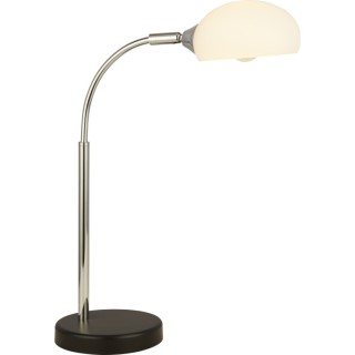 Lampe à poser Base metal Noir et tete verre Blanc Bras Tige et flex Metal Chrome E14 40w max Haut 58cm Diam 15cm ASTRO