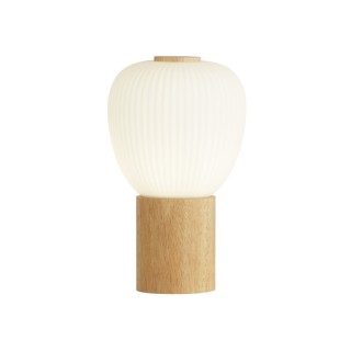 Lampe à poser Bois avec abatjour verre opale cotelé E14 1x40w Max Larg 15cm haut 35cm ELLA