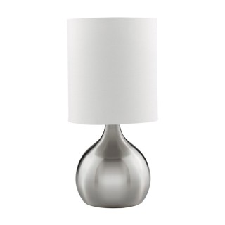 Lampe à poser sensitive 3 intensités metal argent satine Abatjour blanc Haut 29cm Diam 15cm TOUCH TABLE LAMP