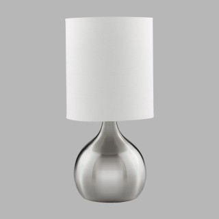 Lampe à poser sensitive 3 intensités metal argent satine Abatjour blanc Haut 29cm Diam 15cm TOUCH TABLE LAMP