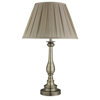 Lampe à poser style bougeoire, laiton antique, abatjour plissé vison E27 max 60w Haut 62cm Diam 40cm FLEMISH