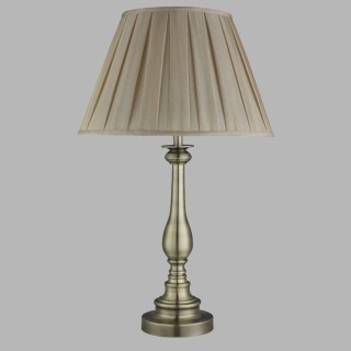 Lampe à poser style bougeoire, laiton antique, abatjour plissé vison E27 max 60w Haut 62cm Diam 40cm FLEMISH