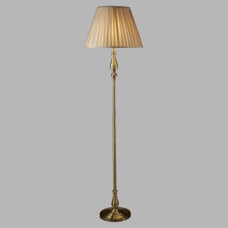 Lampadaire style bougeoire, laiton antique, abatjour plissé vison E27 max 60w Haut 164cm Diam 41cm FLEMISH