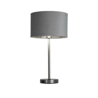 Lampe à poser Satin Nickel av prise USB, Abatjour velours Gris interieur argent E27 max 60w Haut 54cm Diam 28cm FINN 1LT