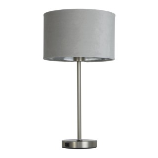 Lampe à poser Satin Nickel av prise USB, Abatjour velours Gris interieur argent E27 max 60w Haut 54cm Diam 28cm FINN 1LT