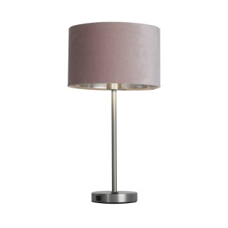 Lampe à poser Satin Nickel av prise USB, Abatjour velours Rose interieur argent E27 max 60w Haut 54cm Diam 28cm FINN 1LT