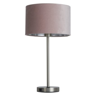 Lampe à poser Satin Nickel av prise USB, Abatjour velours Rose interieur argent E27 max 60w Haut 54cm Diam 28cm FINN 1LT