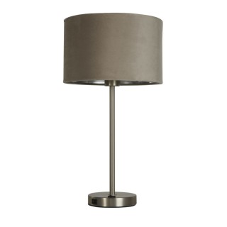 Lampe à poser Satin Nickel av prise USB, Abatjour velours Taupe interieur argent E27 max 60w Haut 54cm Diam 28cm FINN 1LT