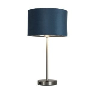 Lampe à poser Satin Nickel av prise USB, Abatjour velours bleu interieur argent E27 max 60w Haut 54cm Diam 28cm FINN 1LT