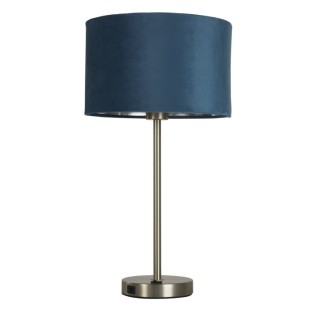 Lampe à poser Satin Nickel av prise USB, Abatjour velours bleu interieur argent E27 max 60w Haut 54cm Diam 28cm FINN 1LT