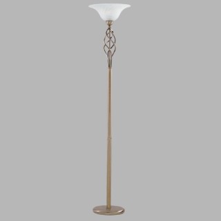 Lampadaire Laiton antique et verre marbré Diam 35cm, E27 GLS Max 60W Haut 1m80 ZANZIBAR UPLIGHTER