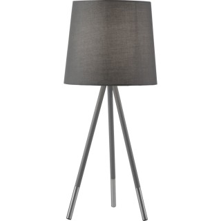 Lampe à poser trépied metal argent satine et gris, Abatjour tissu gris E14 max 40w Haut 54cm Diam 23cm RIO