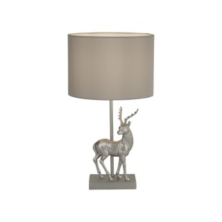 Lampe à poser Thème Animal Biche résine Argent, Abatjour Gris E27 60w Max Haut 43cm Diam 24cm DEER 1LT