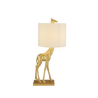 Lampe à poser Thème Animal Girafe résine doré, Abatjour ivoire E27 60w max Haut 60cm Diam 30.5 cm GIRAFFE