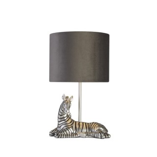 Lampe à poser Thème Animal Zèbre résine Argent, Abatjour Gris E27 60w Max Haut 35cm Diam 20cm ZEBRA 1LT