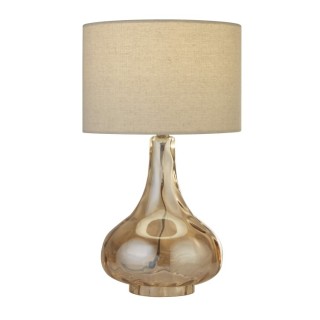 Lampe à poser pied verre ambré et abatjour Lin naturel E27 max 60w Haut 42cm Diam 25cm TORINO