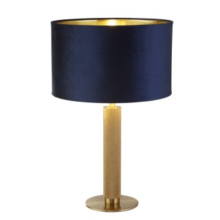 Lampe à poser metal dore moleté, Abatjour velours Bleu marine interieur doré E27 60w Haut 63cm Diam 40cm LONDON 1LT