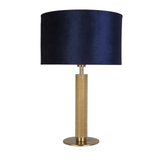 Lampe à poser metal dore moleté, Abatjour velours Bleu marine interieur doré E27 60w Haut 63cm Diam 40cm LONDON 1LT